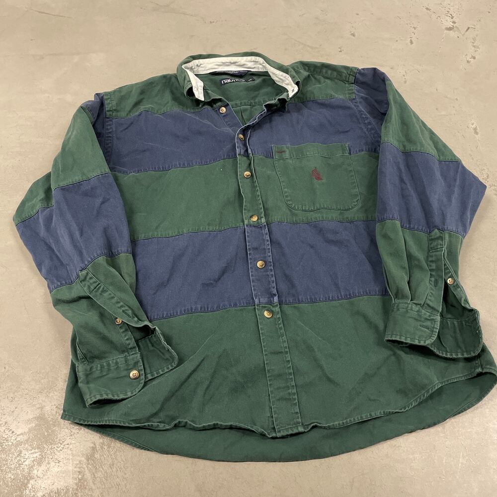 90s striped nautica button up flannel t-shirt